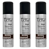 Tru Haarverdichter Spray Schwarz - 3×100 ml Haarauffüller für Männer & Frauen - Sofort Haarverdichtung bei Haarausfall & dünnem Haar