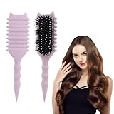 Frogetu Curl Hair Brush,Haarbürste Locken Styling,Lockenbürste,Wildschweinborsten Haarbürste,LockenbüRste Multifunktion,Bio Ohne Ziepen,Massieren und Entwirren (Lila)